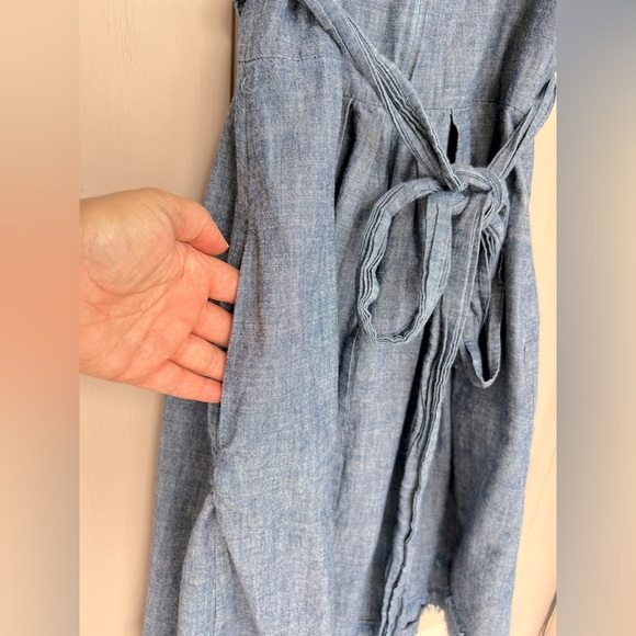 Talbots Chambray Midi Dress 10P Blue Sleeveless Frayed Hem Fit & Flare - Picture 7 of 8